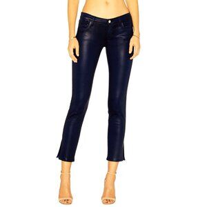 J Brand Hipster Low Rise Split Hem Coated Black Jeans